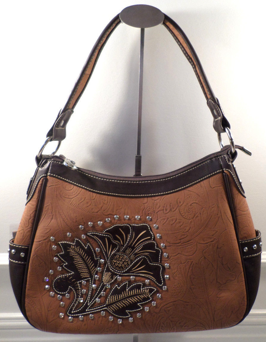 Montana West Western Inspired Rhinestone Floral Tooled Bling Purse