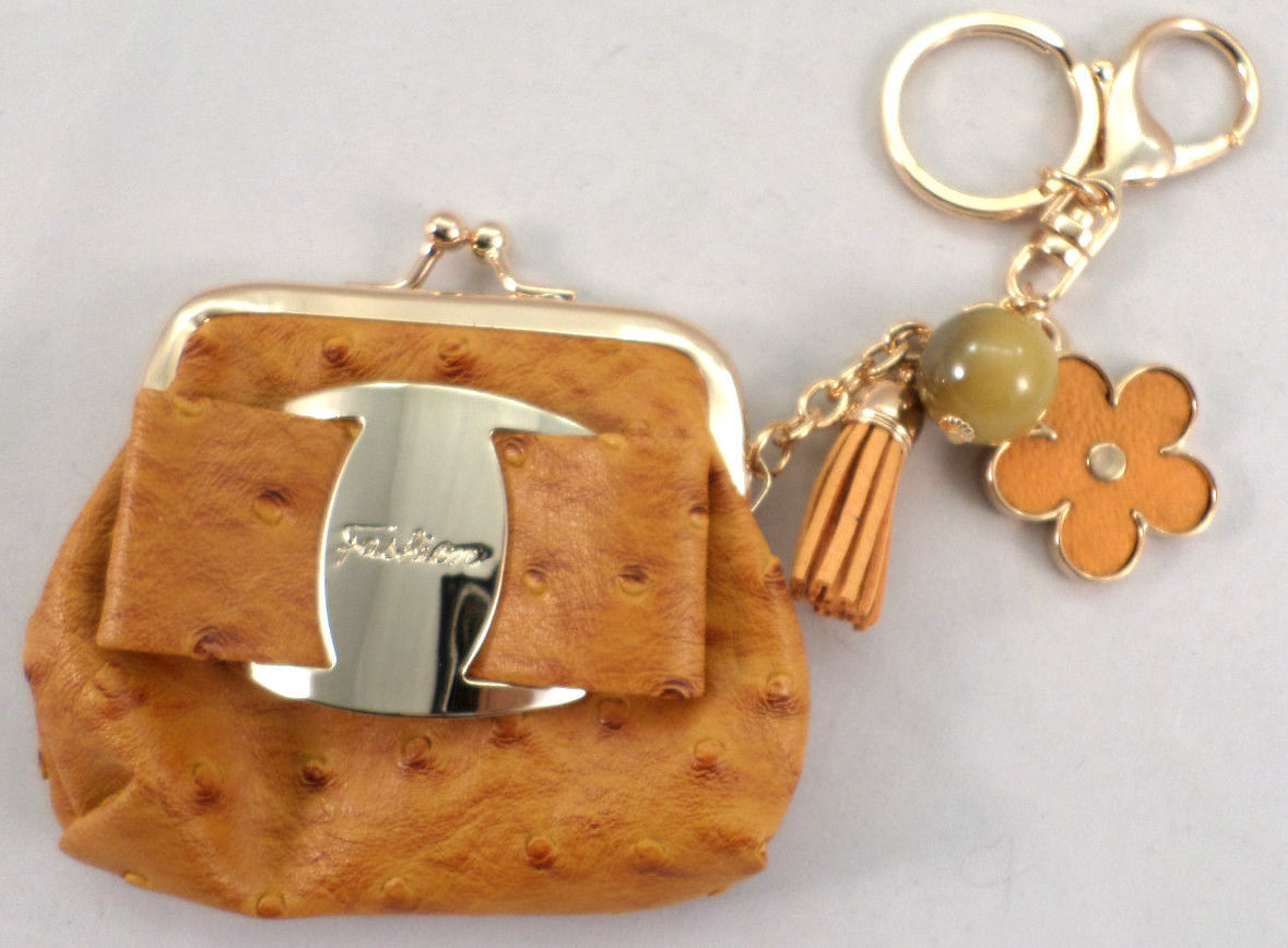 Bling Gold Tone Key Chain Purse Charm Fob Dangle Change Bag Tassel On