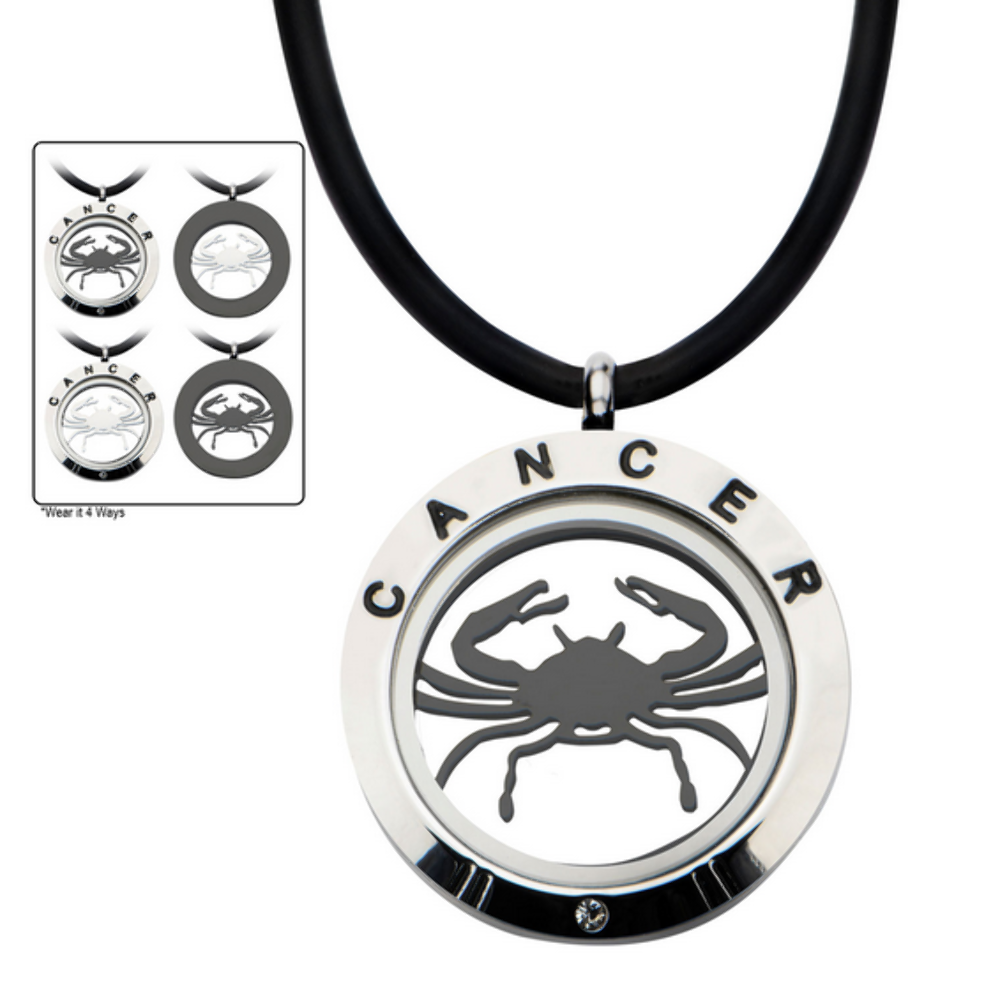 Inox Jewelry Men'S Stainless Steel 4Way Black Ip & Steel Cancer Zodiac