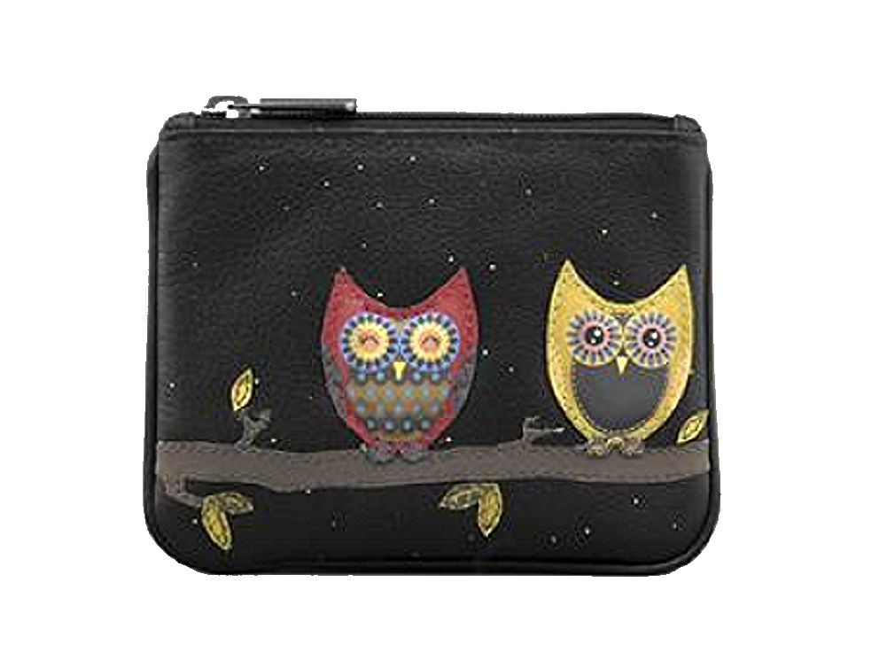 Yoshi Lichfield Leather Black Night Owl Coin Purse Credit Card Wallet