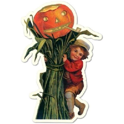 Playful Little Boy With A Pumpkin Scarecrow Halloween Gift Tag Set Of 3 #Shk-4