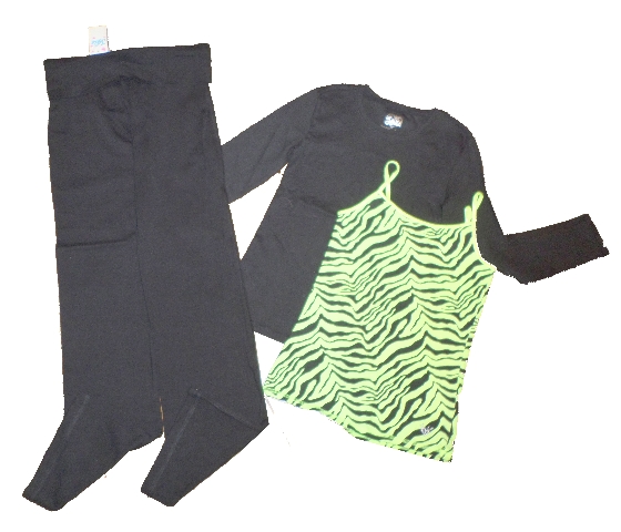 New Girls Justice Black Yoga Pants Lot 10 12 Shirt Green Zebra Cami