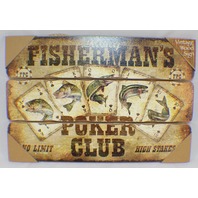 Fisherman'S Poker Club No Limit High Stakes Wooden Wall Sign Plaque