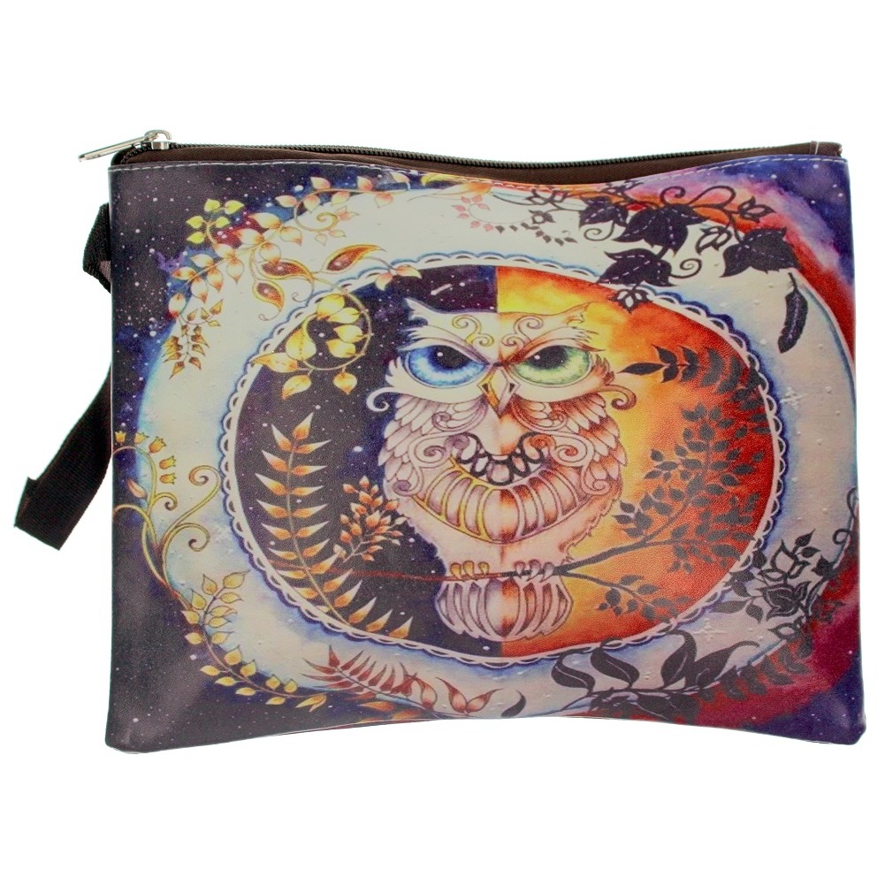 Wise Ole' Owl on Perch Cosmetic Bag Wristlet