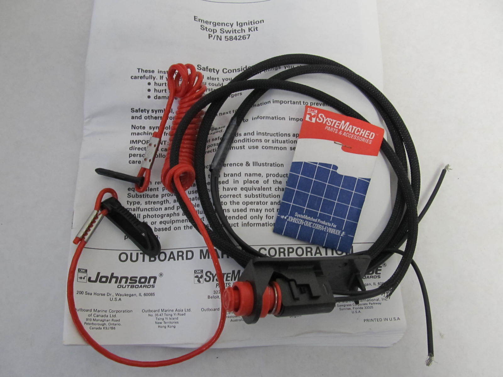 0584267 584267 OMC Ignition Idle Stop Switch Kit Evinrude Johnson 20 85 