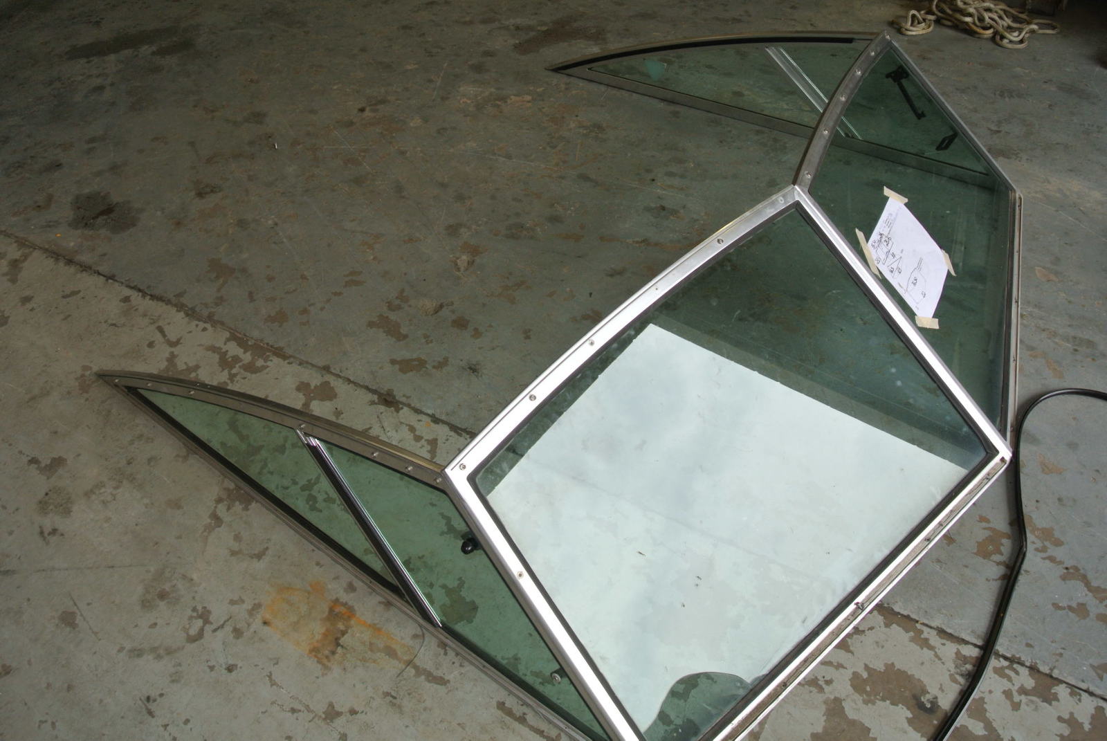 Boat 2 Piece Front Windshield 76.5 Wide x 64 Long 20 ft Sea Ray Green