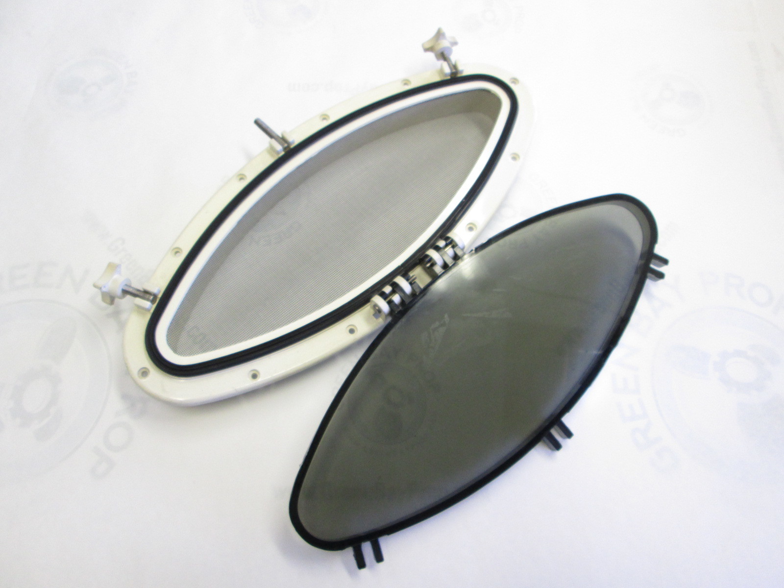 Boat Oval Shape OffWhite Porthole Window w/Screen & Frame 18 1/4" Face