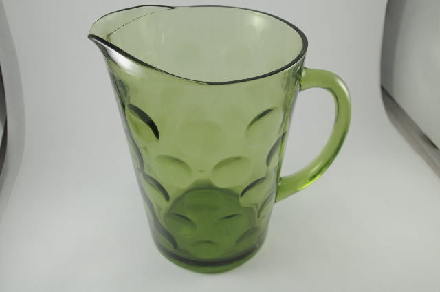 Vintage Hazel Atlas Green Glass Serving Pitcher Eldorado Circles Thumbprint