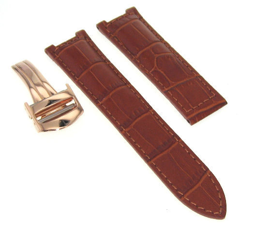 LEATHER WATCH BAND STRAP DEPLOYMENT FOR CARTIER PASHA 20MM TAN #2PC ROSE GOLD | eBay