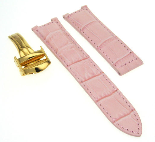 LEATHER WATCH STRAP BAND DEPLOY CLASP FIT CARTIER PASHA 20MM PINK #2PC GOLD | eBay
