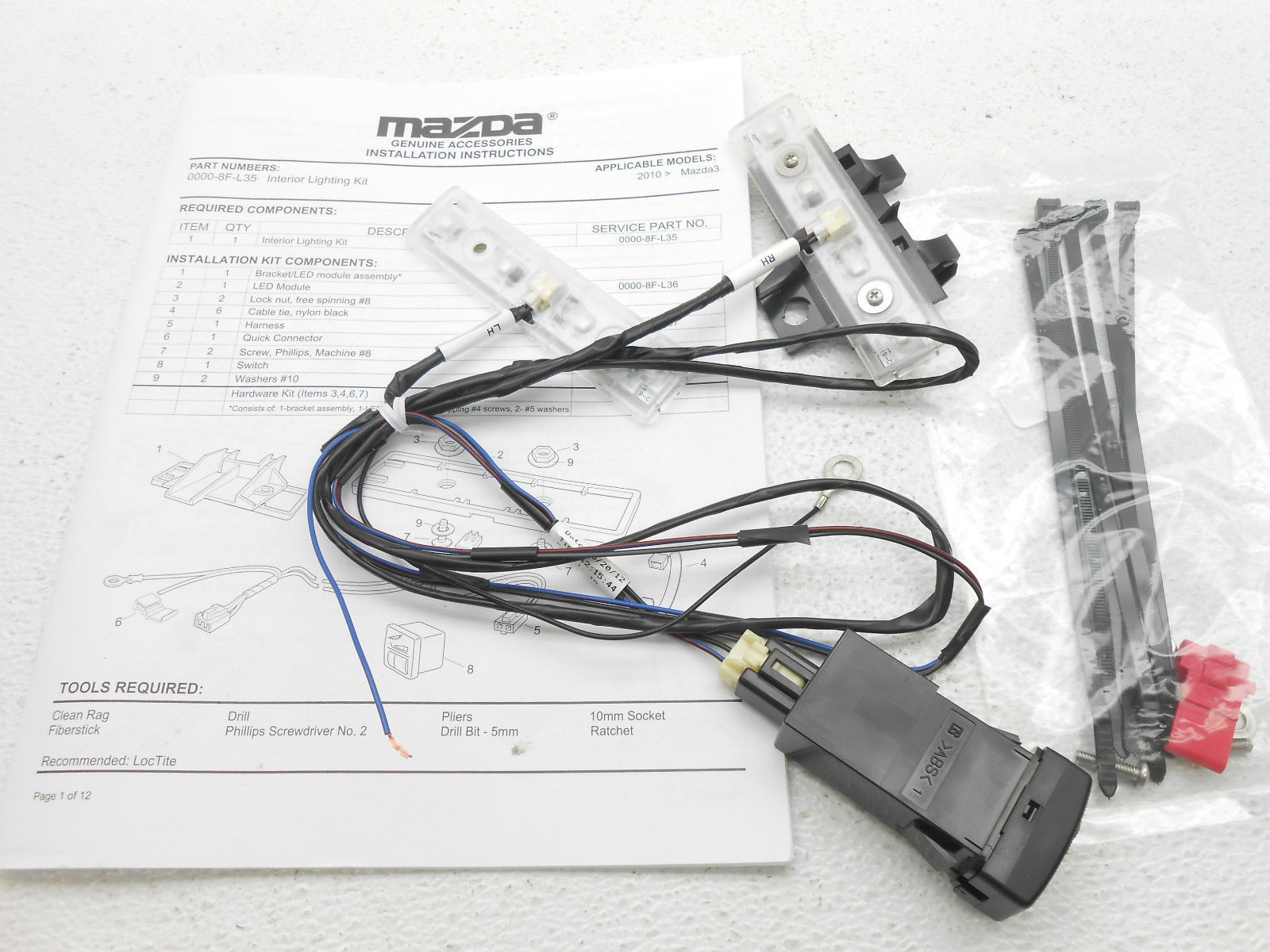 New OEM 20102013 Mazda 3 Interior Footwell Blue LED Lighting Kit 0000