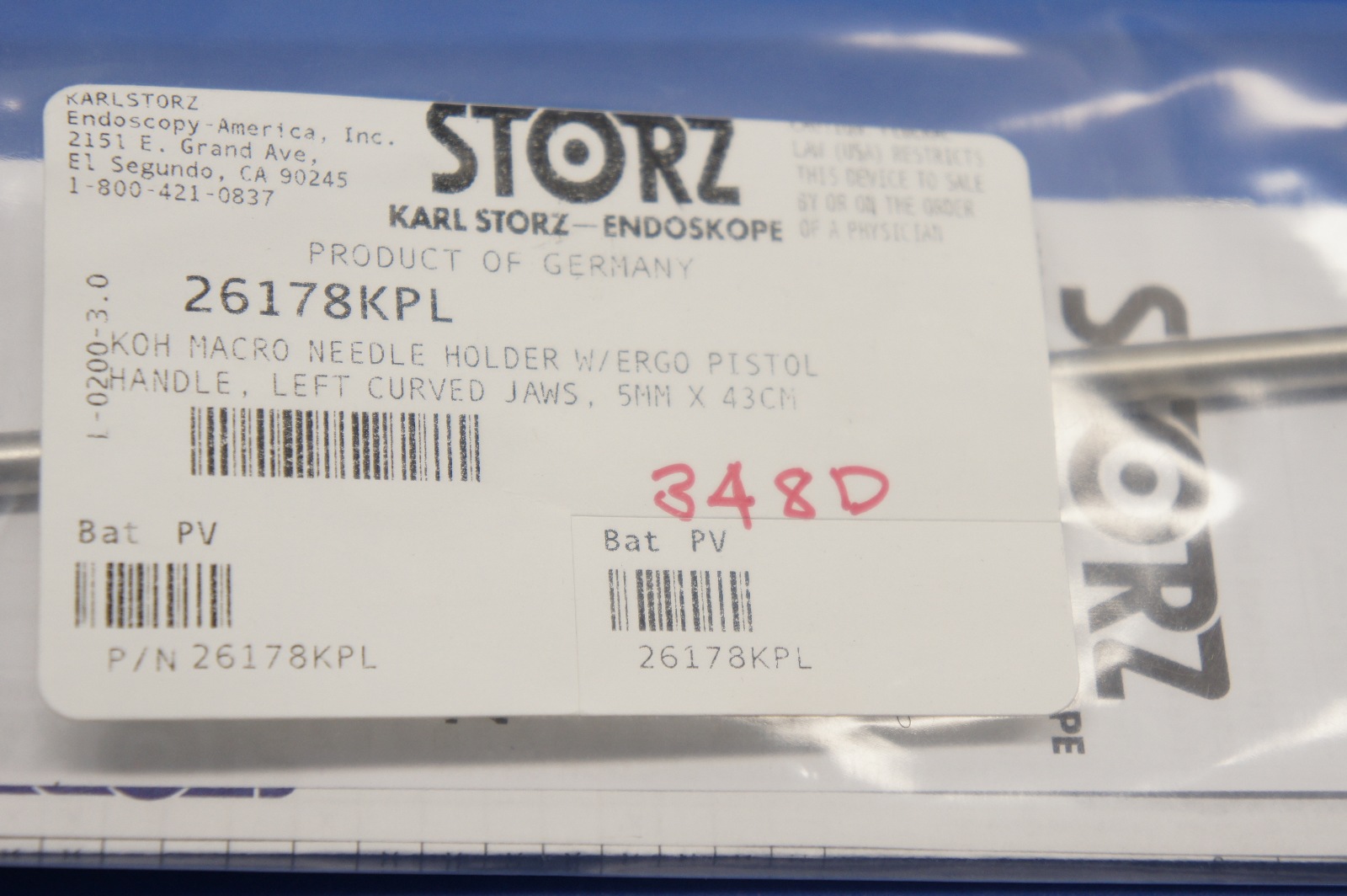 Karl Storz 26178KPL Koh Macro Needle Holder W/Ergo Pistol Handle, 5mm x