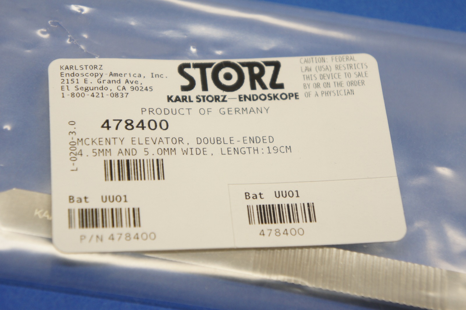 Karl Storz 478400 Mckenty Elevator, DoubleEnded 4.5mm & 5.0mm Wide