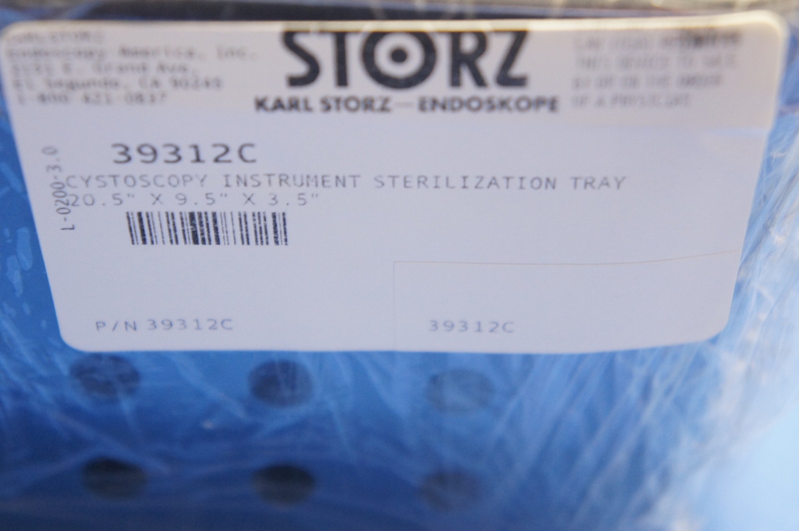 Karl Storz 39312C Cystoscopy Instrument Sterilization Tray 20.5" x 9.5