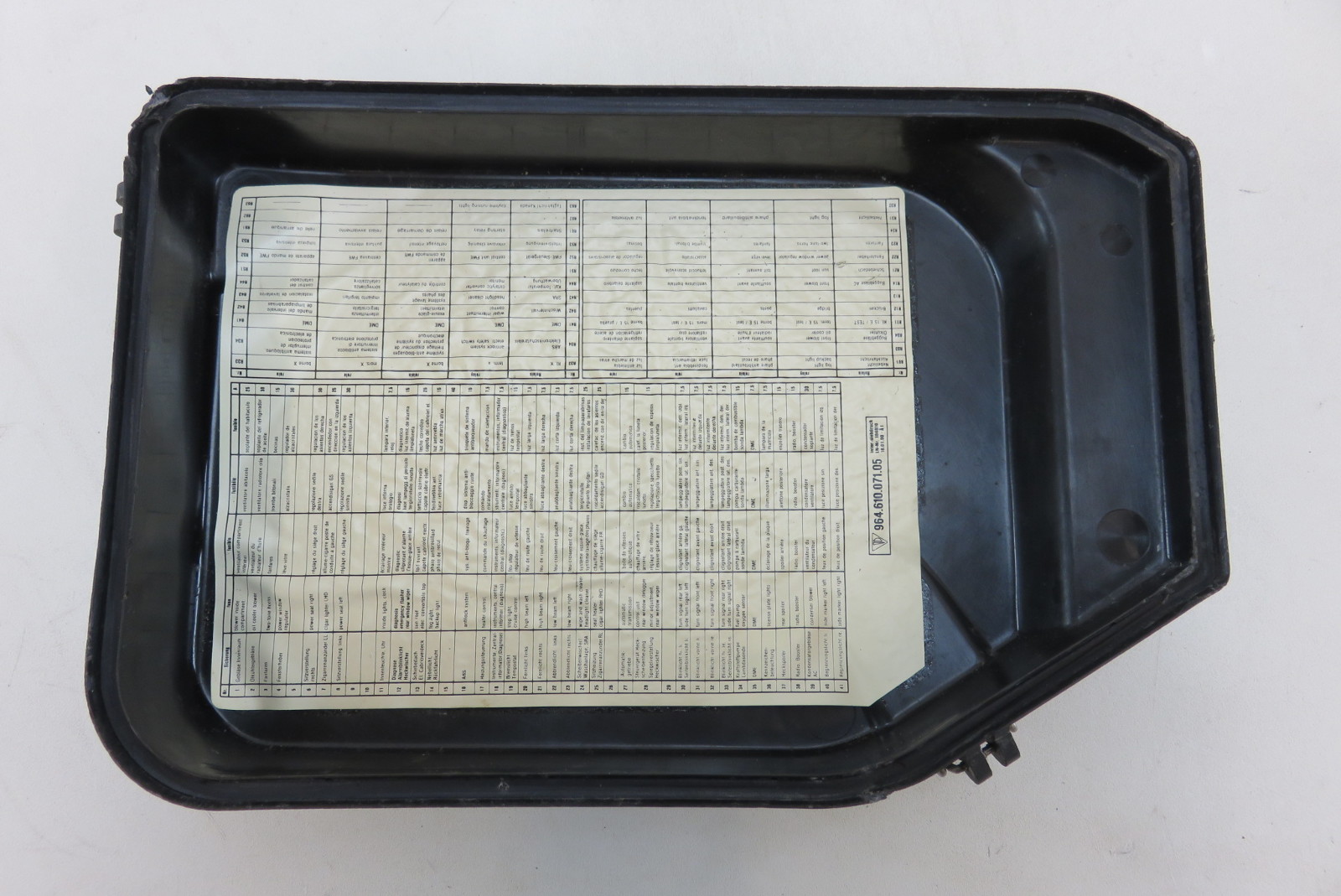 ... 91 Porsche911 964 C2 fuse panel box cover, under hood, 96461007105 lid