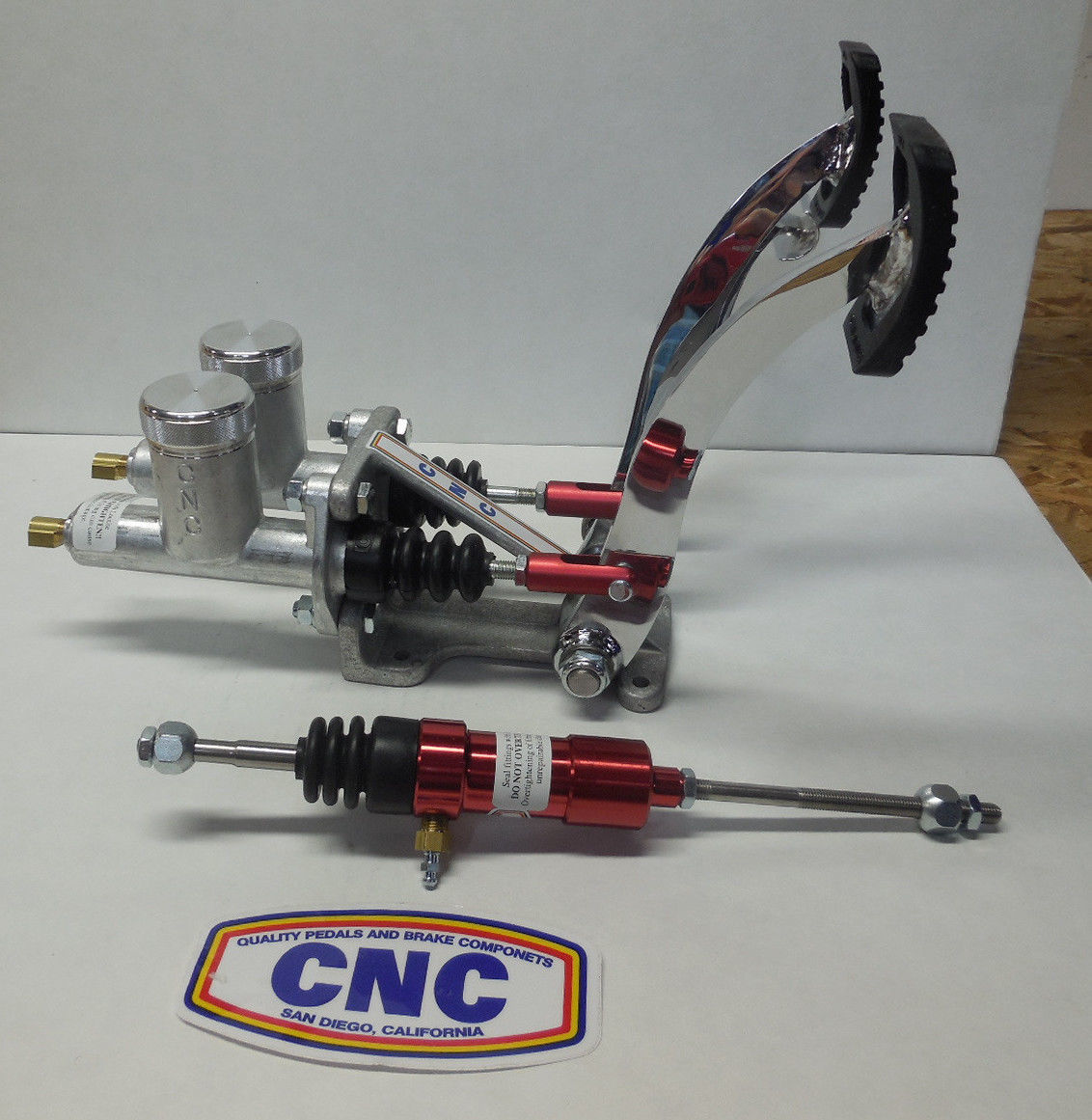 C.N.C. CHROME PEDALS W/SLAVE FOR CABLE, RED, VW DUNE BUGGY SAND RAIL