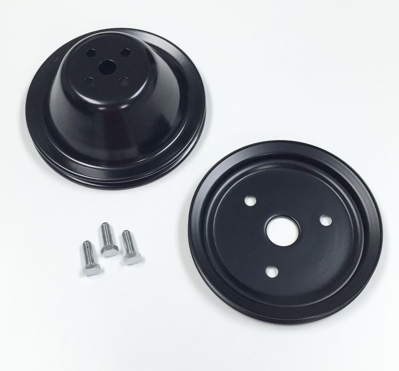SB Chevy Short Water Pump Black Steel 1 Groove Pulley Kit 283 327 350