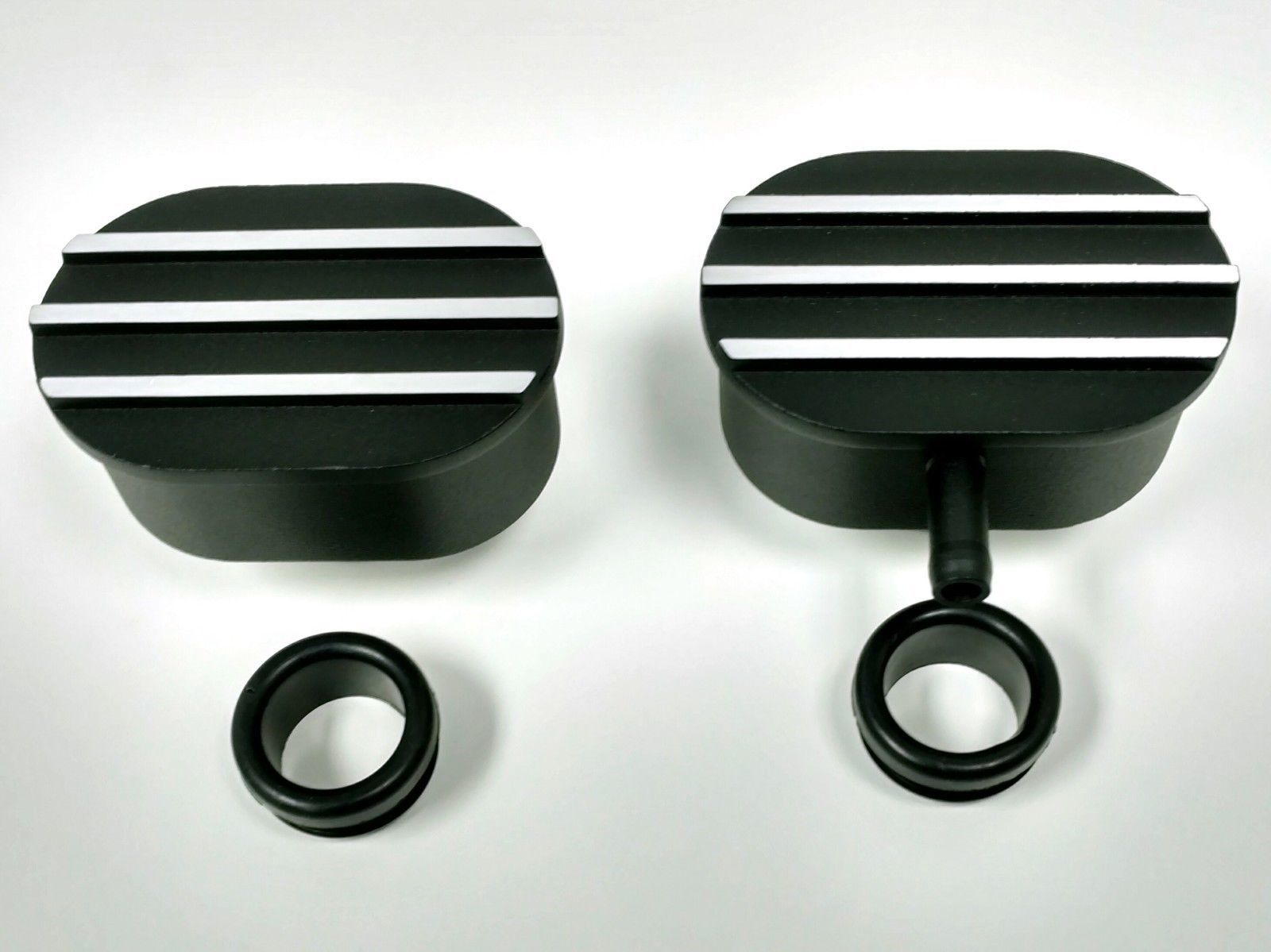 Hot Rod Black Oval Silver Finned Aluminum PCV & Valve Cover Breather Kit Pirate Mfg