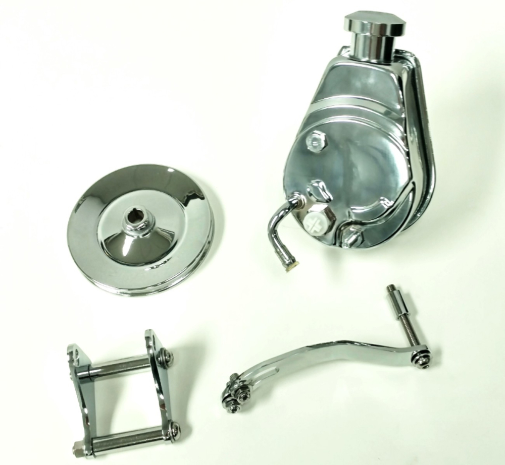 SBC Chevy Chrome Saginaw Style Power Steering Pump w/ Bracket & Chrome Pulley eBay