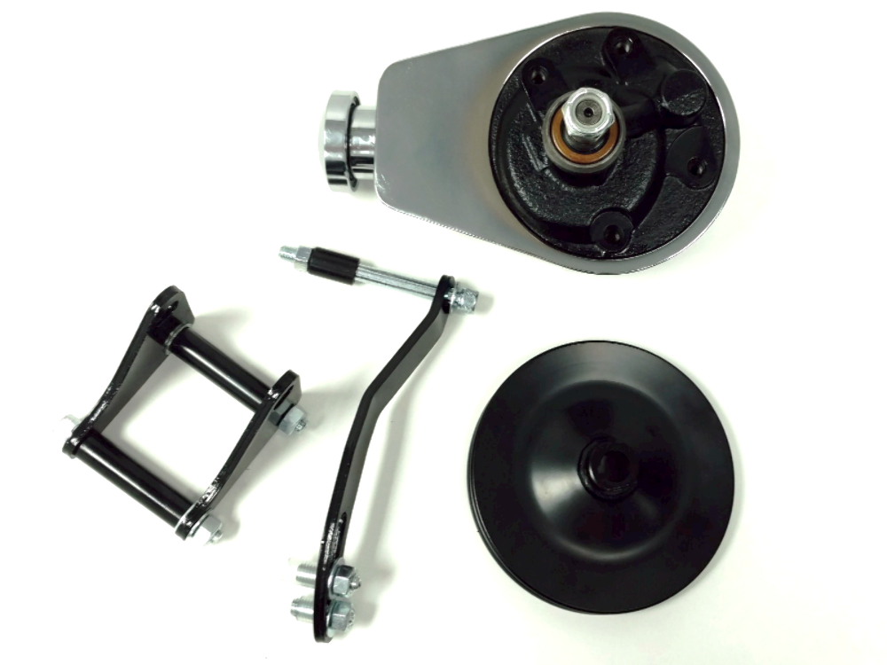 SBC Chevy SB Chrome Saginaw Power Steering Pump w/ Black Bracket