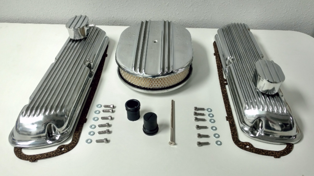SB Ford Finned Aluminum Valve Cover w/ Air Cleaner Kit SBF V8 260 289
