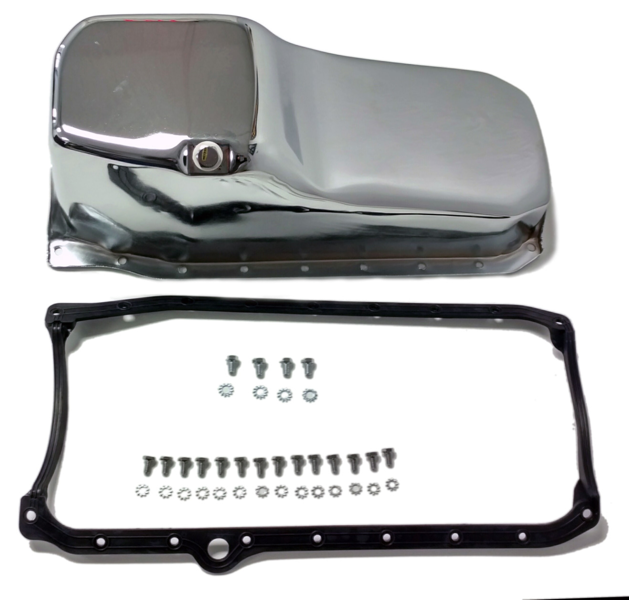 SB Chevy SBC Chrome Oil Pan W/ Bolts & Gaskets 4qt 305350 86Up Hot