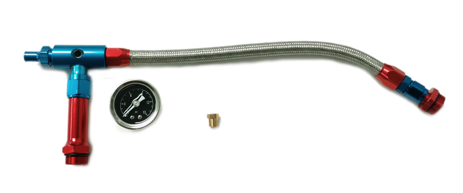 Braided Holley 4150 Double Pumper Fuel Line Log Anodized w/ BLK Oil