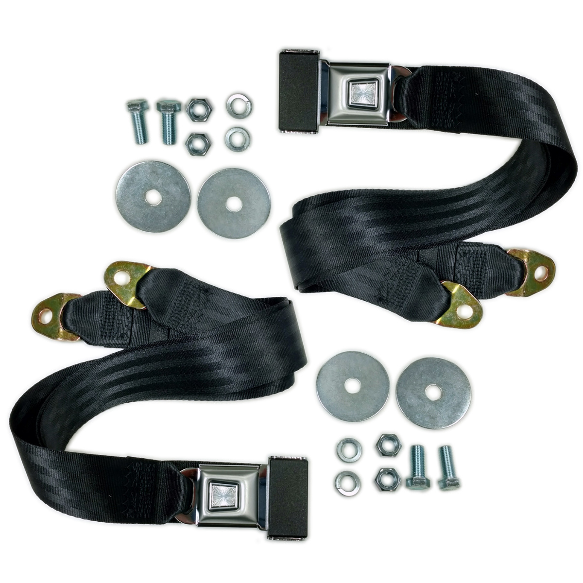 (2) 72" Universal 2Point Lap Belt BLACK Seat Belts, Pair Hot Rat