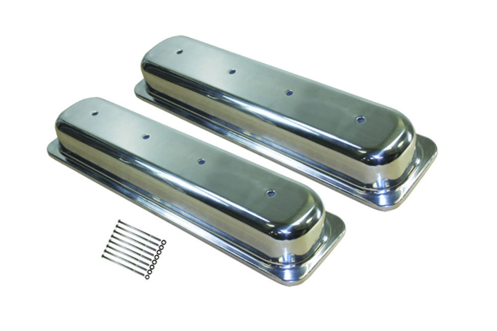 198797 SBC Chevy Polished Aluminum Smooth Valve Covers w/o Hole Short