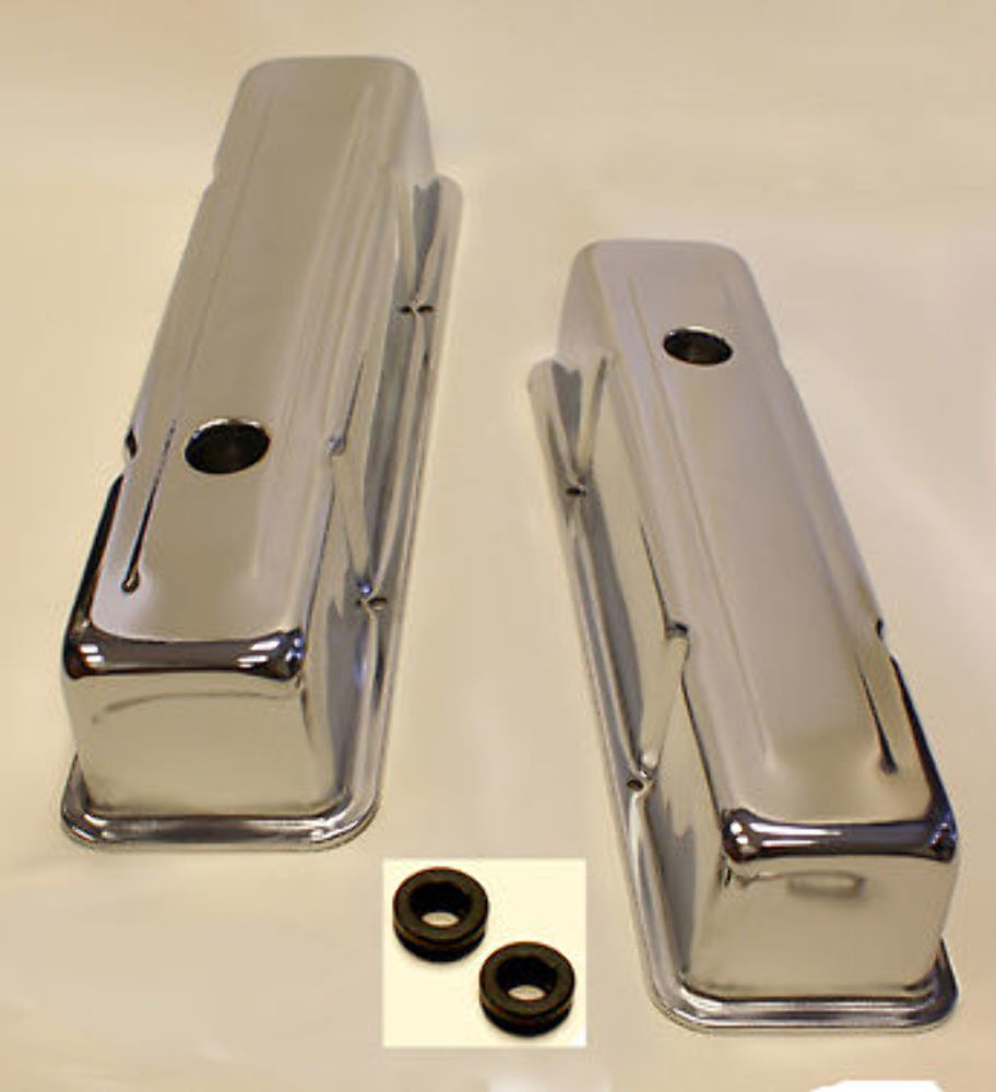 SMALL BLOCK CHEVY TALL CHROME VALVE COVERS 283 350 eBay