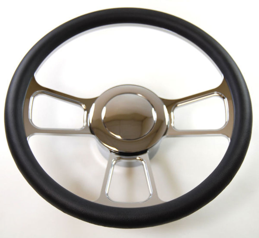 Hot Rod 14" Chrome Billet "T" Style Steering Wheel Package W/Leather