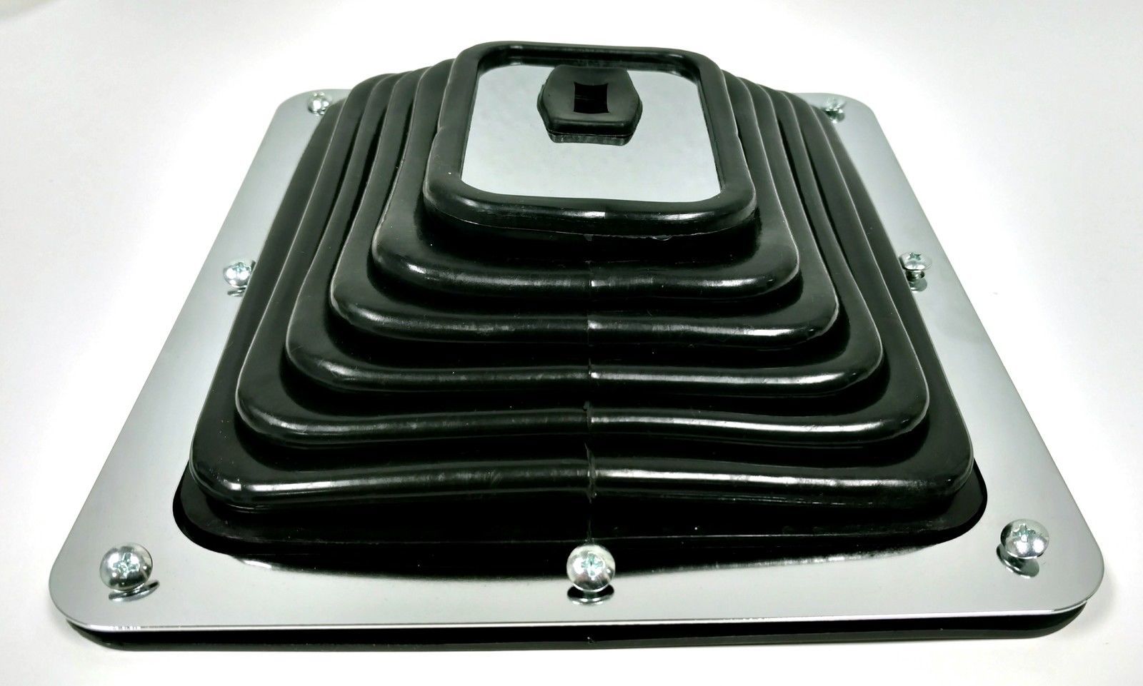 Large Hurst Style Rubber Shifter Boot w/ Chrome Plate 7 3/4" X 8 3/4