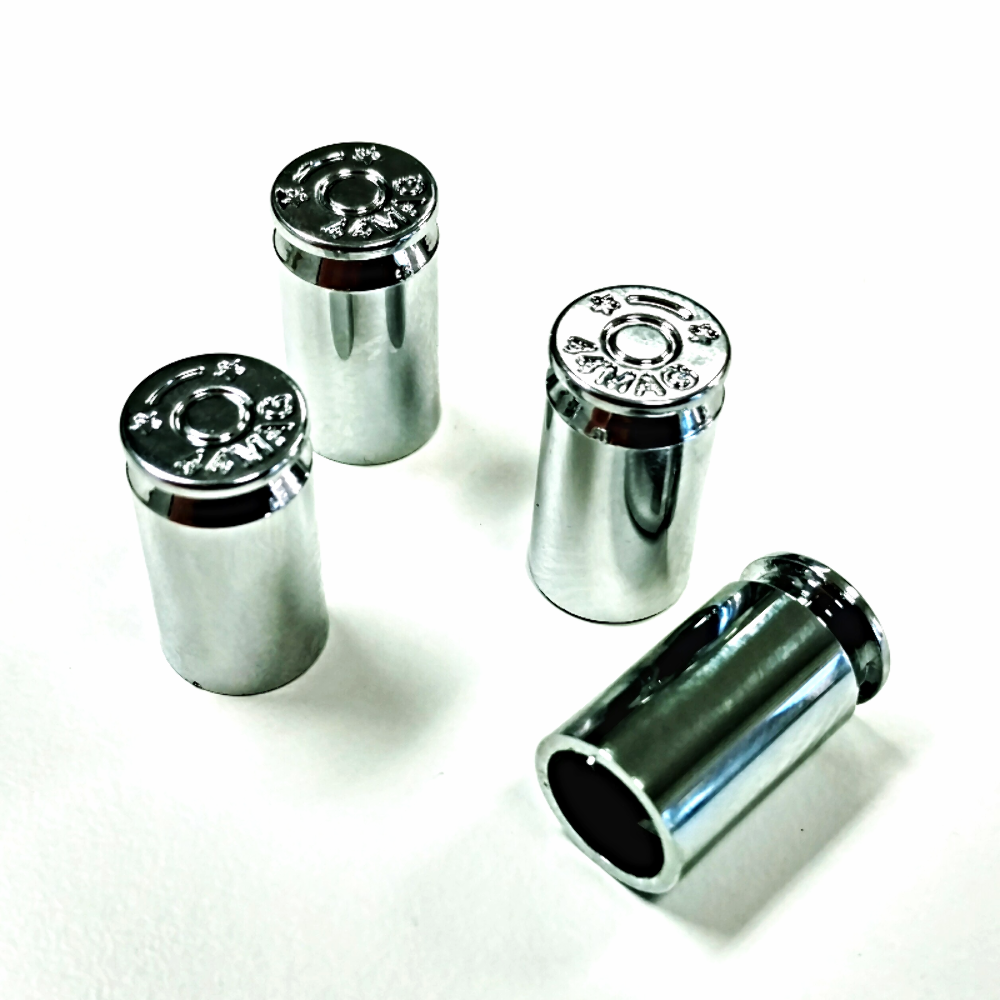 Chrome .44 Mag Bullet Casing Shape Valve Caps, Standard Fit, Set of 4