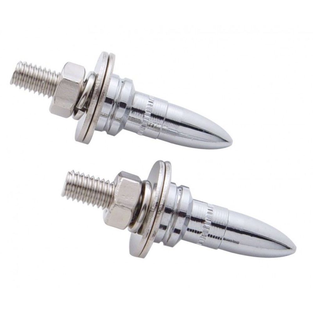 Chrome Bullet Shape Custom License Plate Fasteners, Set of 2, Hot Rod