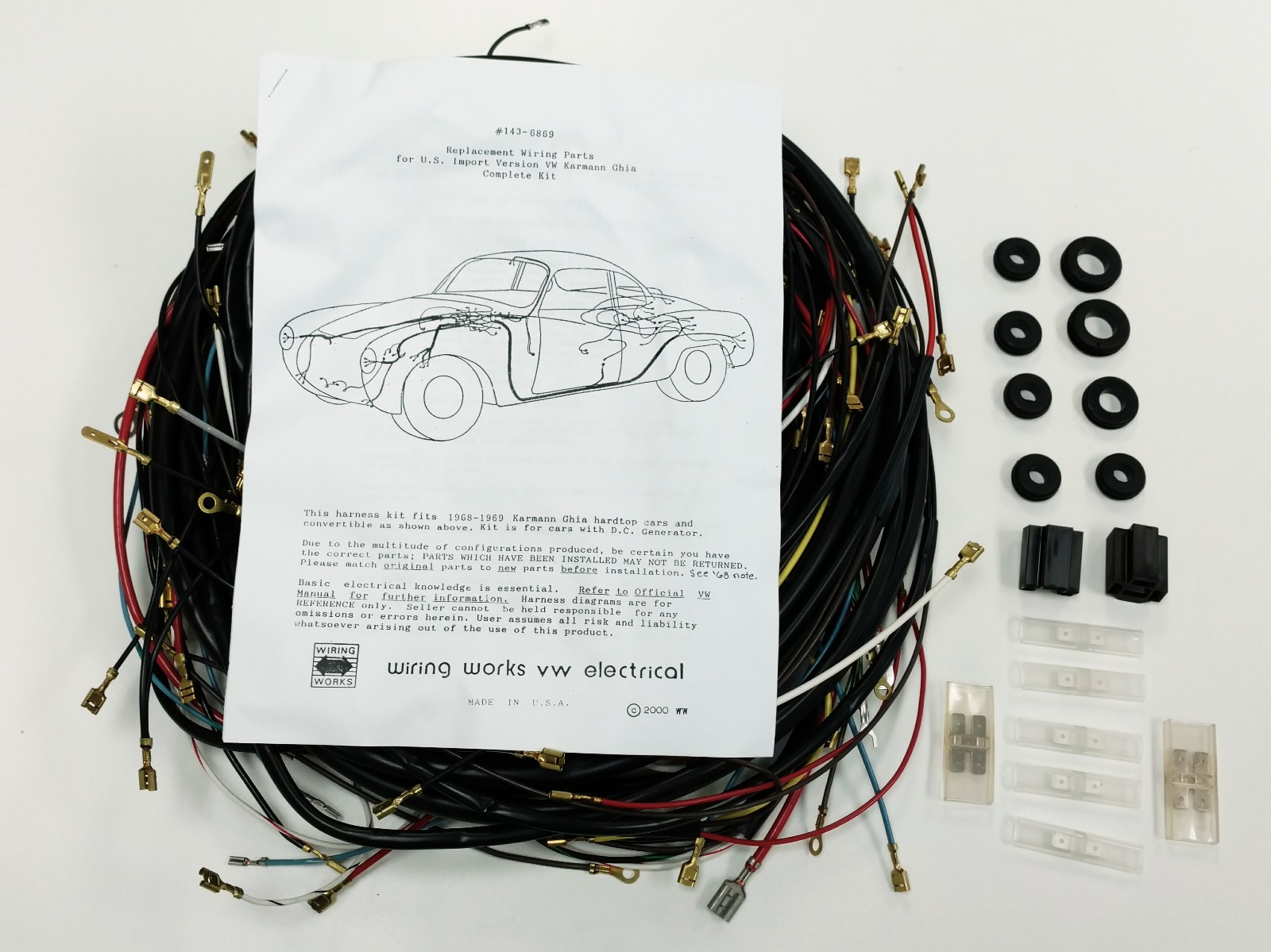 1968-1969 ALL Karmann Ghia VW COMPLETE Wiring Works Wire Harness Kit