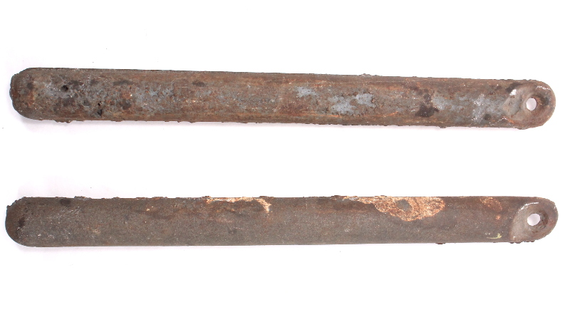 2x Antique Cast Iron Window Weights 7 # VII+ 17" x 1 3/4"