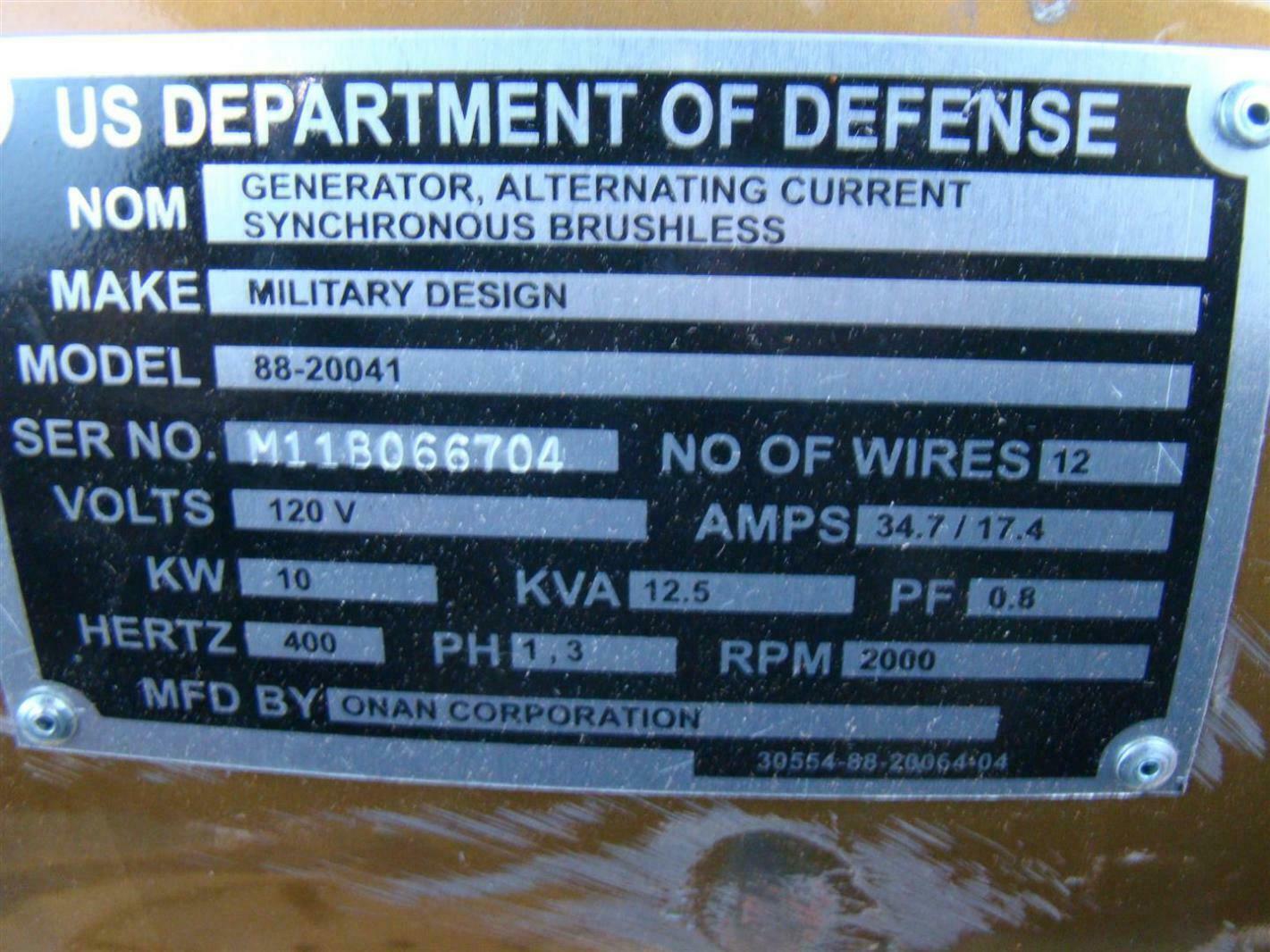 ONAN 10kw AC GENERATOR Head SYNCHRONOUS BRUSHLESS 120V PH1,3 HTZ 400 Joseph Fazzio, Incorporated