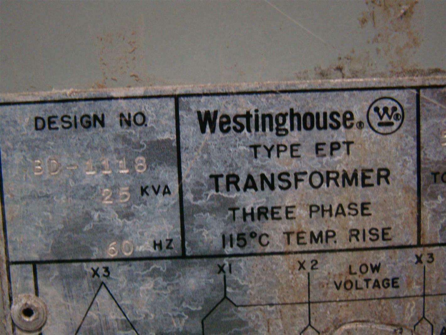 Westinghouse 3 Phase 25 KVA Transformer Type EPT 575/332x230 Volt BD