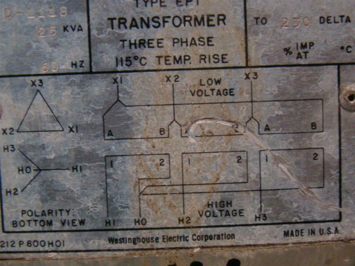 Westinghouse 3 Phase 25 KVA Transformer Type EPT 575/332x230 Volt BD
