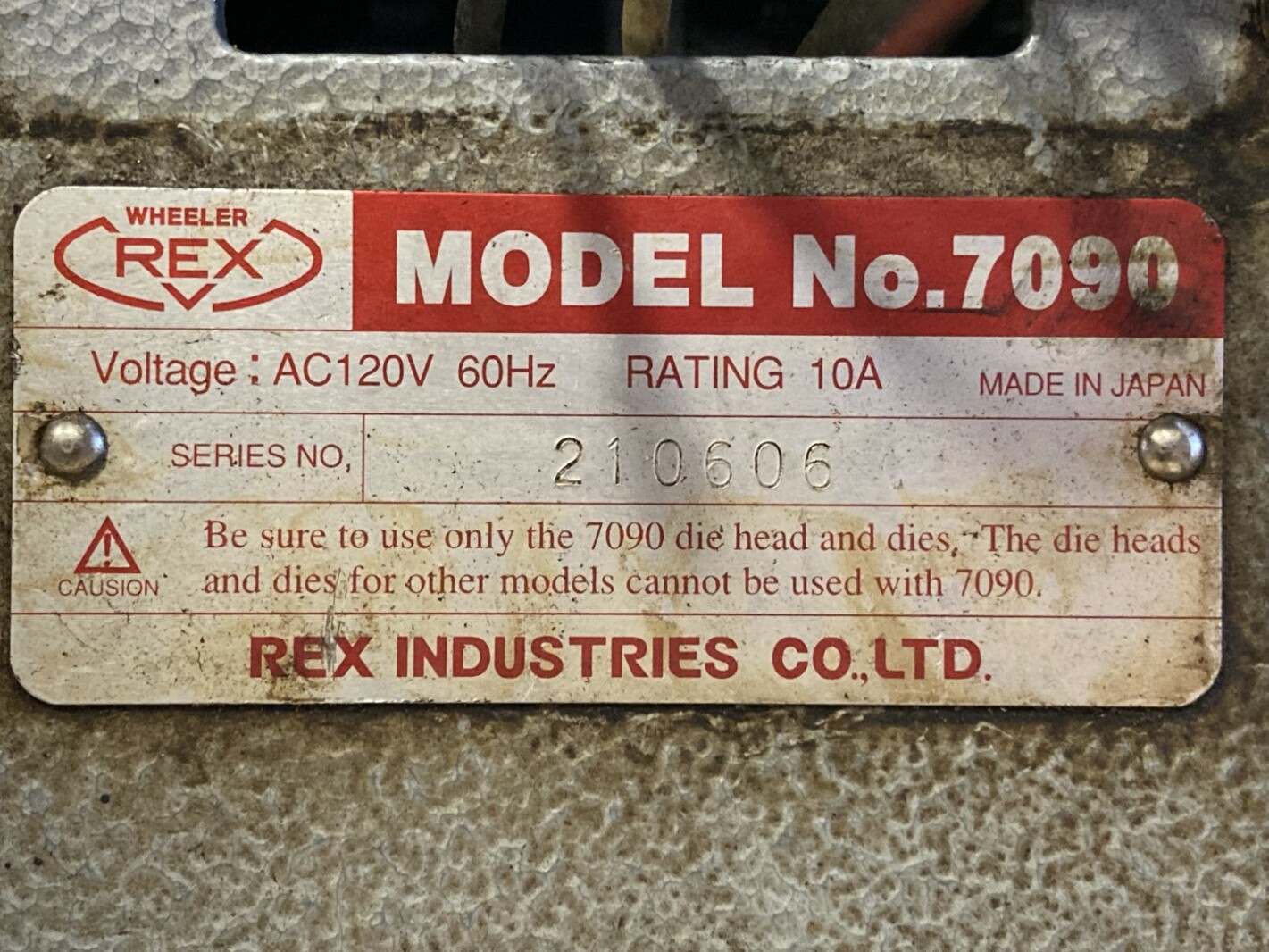 Wheeler Rex 7090 Threader , No Die Head