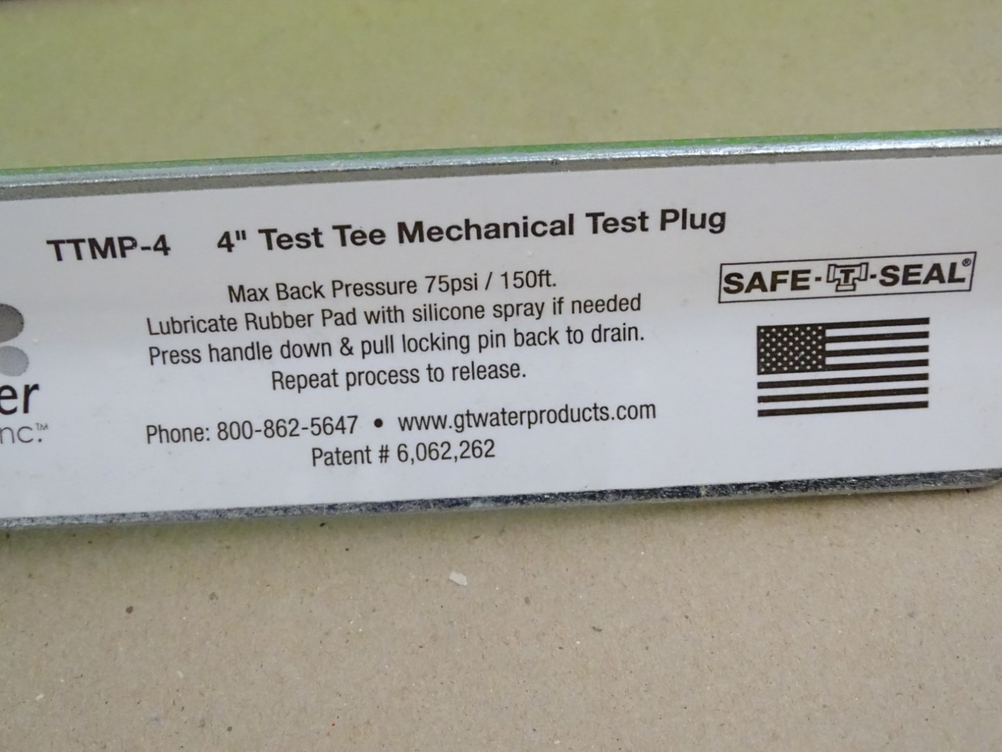 Safe-T-Seal  Test-Tee Mechnical Test Plug  Fits 4