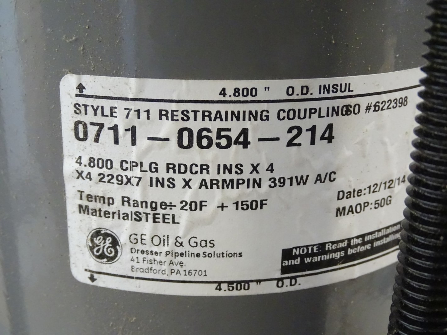 Dresser 4.8 CPLG RDCR INS X 4 Restraining Coupling , Style 711 Joseph