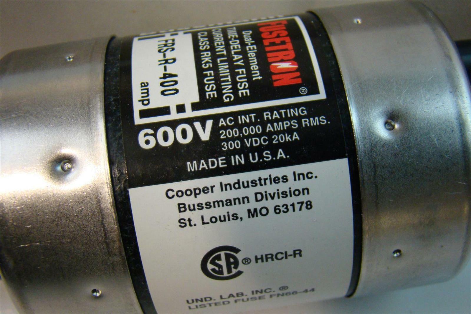 Cooper Bussmann FRS-R-400 FuseTRON Class RK5 Dual Element Fuse Cooper Bussmann FRS-R-400 FuseTRON Class RK5 Dual Element Fuse