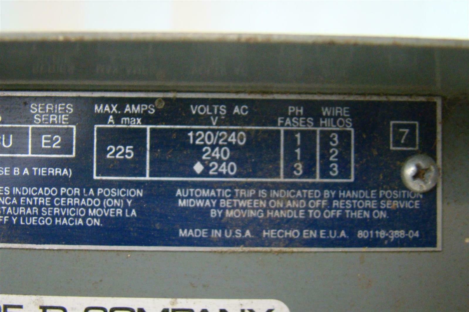 Square D 225Amps 120/240Vac 1PH NQ0D42L225CU