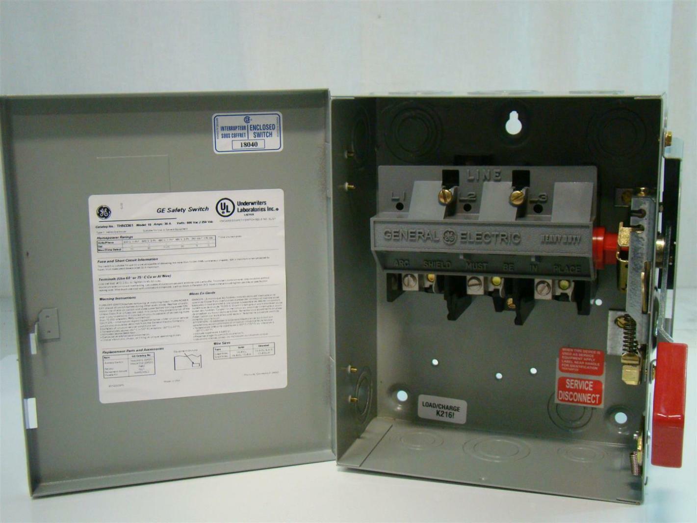 GE Safety Switch 10 Model 30A 600Vac THN3361 Joseph Fazzio, Incorporated