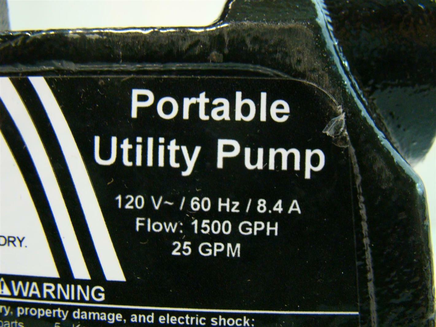 Portable Cast Iron Utility Pump 120V 8.4A 1500GPH 25 GPM 3/4