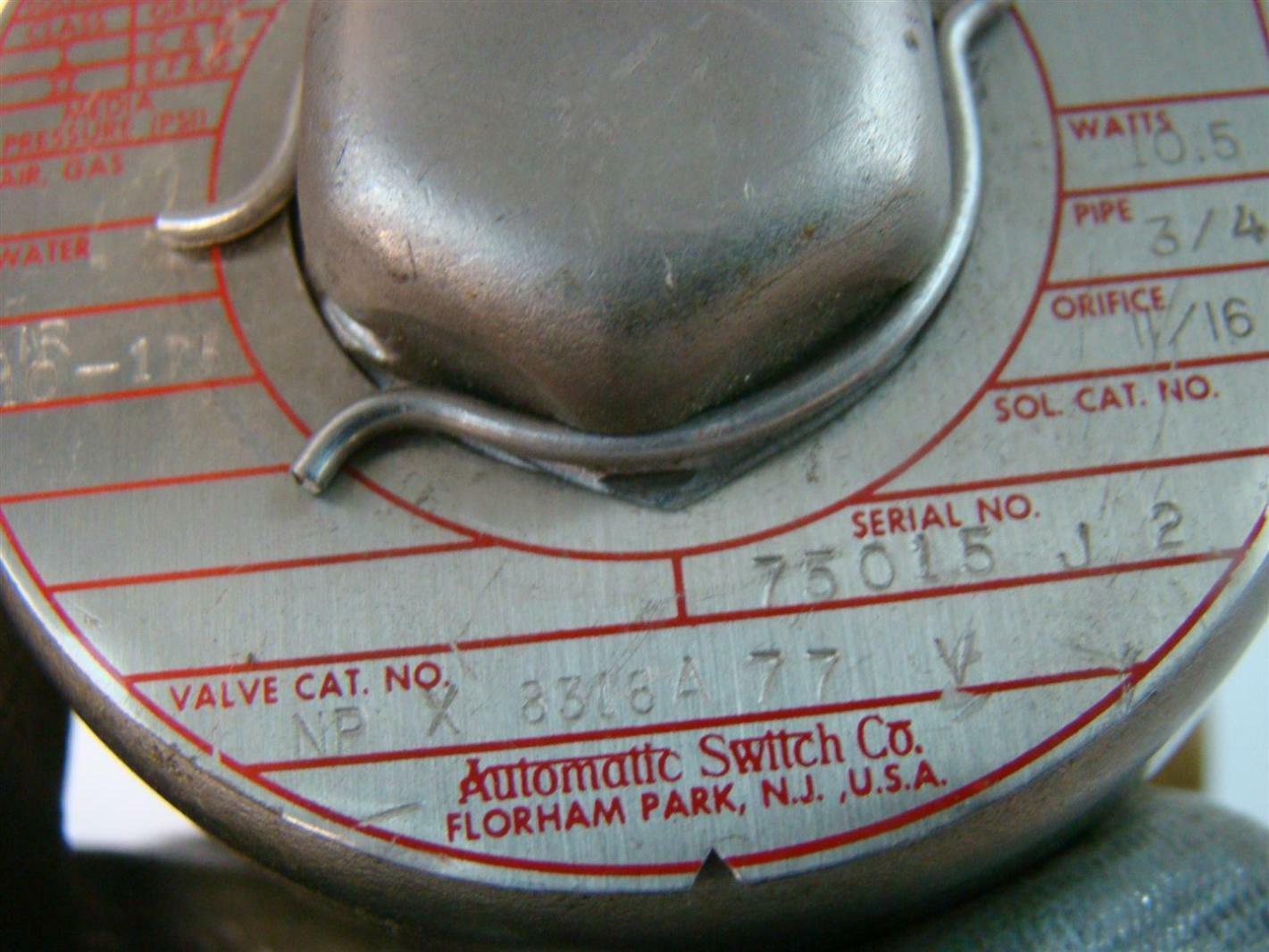 Asco Hazardous Location Solenoid 10.5Watts 3/4Pipe 75015J2 NPX 8316A77V