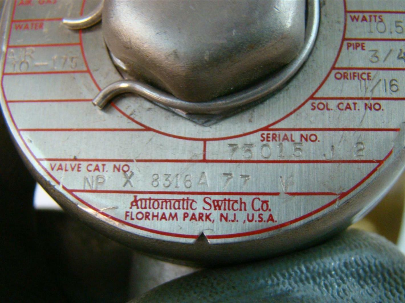 Asco Hazardous Location Solenoid 10.5Watts 3/4Pipe 75015J2 NPX 8316A77V