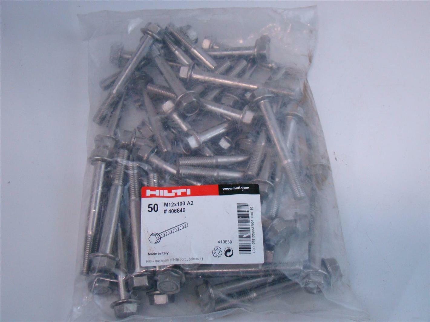 (50) Hilti Stainless Steel M12x100 A2 406846 Hex Flange Bolts
