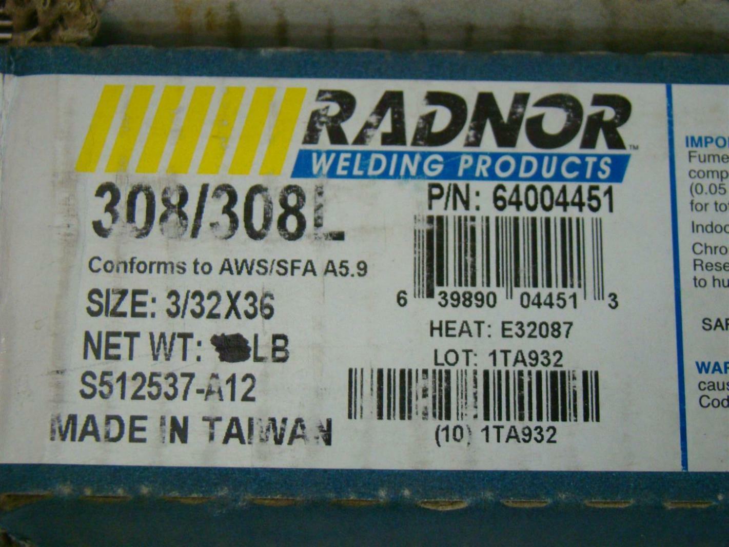 Radnor Welding Products 308/308L 3/32X36 TIG Rod S512537A12 64004451